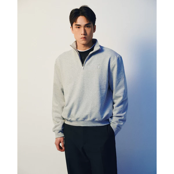 Eleven - Áo Nỉ Unisex Nam Nữ Cổ Khóa Kéo Thêu Mono | Màu Xám