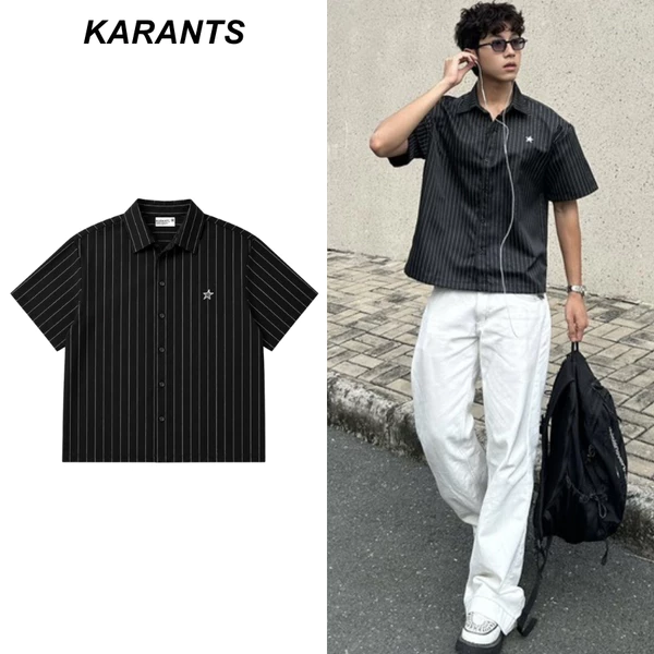 Karants Áo Sơ Mi Boxy Vải Satin Gắn Thanh Kim Loại Trơn Nam Nữ Unisex - KR474