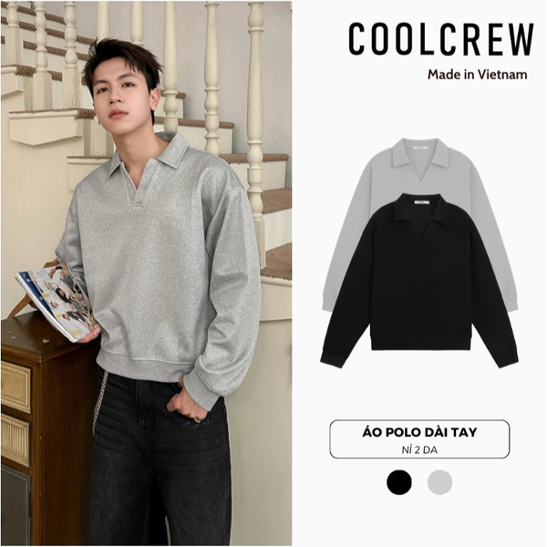 Áo Sweater Polo 𝐂𝐎𝐎𝐋𝐂𝐑𝐄𝐖 Vải Nỉ Tay Dài Form Rộng Unisex Menswear Phong Cách Hàn Quốc Năng Động ASW029
