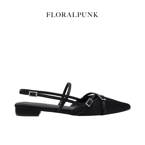[NEW] Giày bệt Floralpunk Crystal Clasp Flats Satin - Đế cao 3cm chất liệu satin - dây quai gót kèm móc khóa