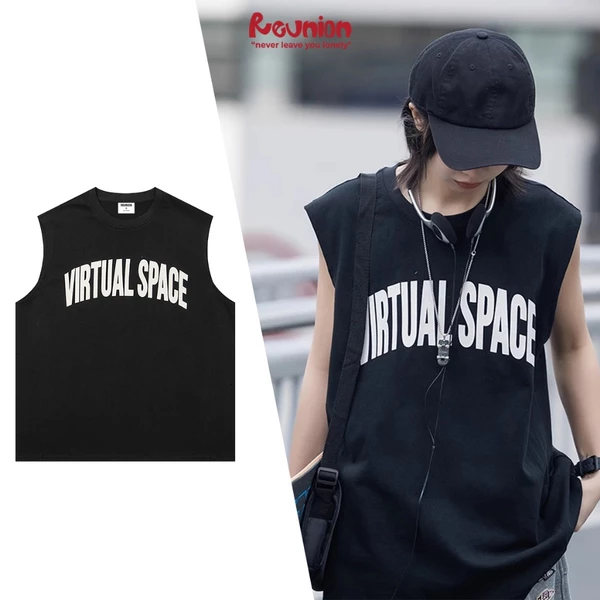 REUNION Áo Ba Lỗ Nam Nữ In Họa Tiết "VIRTUAL" Áo Tanktop Sát Nách Nam Nữ Cotton TT16
