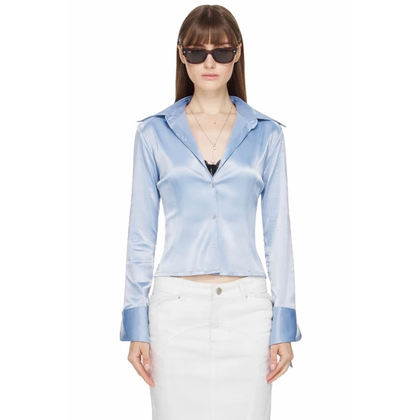 Áo Sơ Mi Lụa Satin Nữ Màu Xanh - BEUTER® WMNS SATIN SHIRT - ASH BLUE