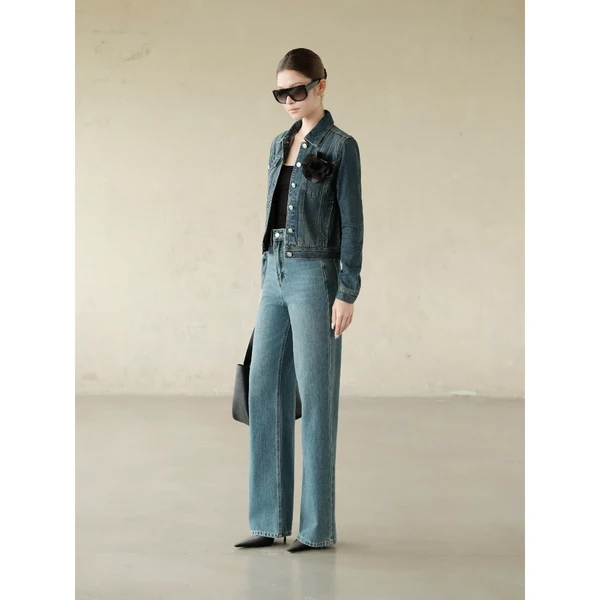 RUBIES Mitsu Jeans - Quần Dài Nữ Vải Jean Mềm Ống Suông Đứng
