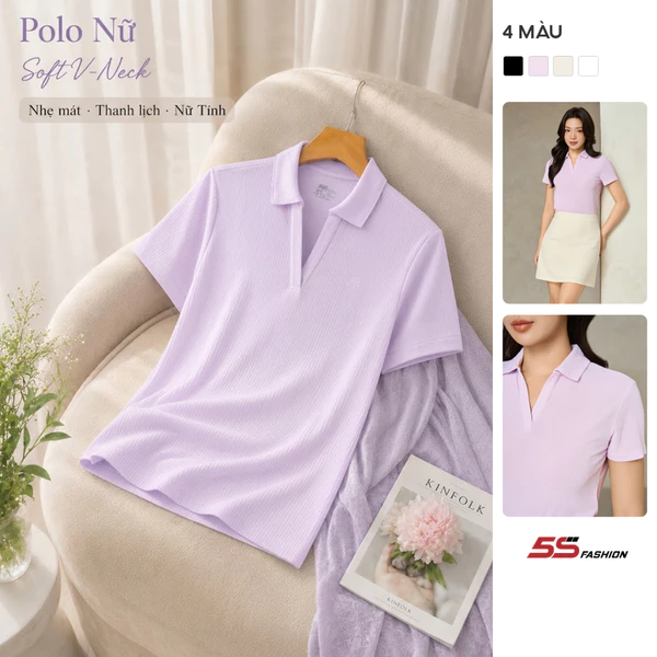 Áo Polo Nữ SOFT V-NECK Chất Vải Mềm Mát, Nhẹ Tênh, Thiết Kế Nữ Tính W0APC26001