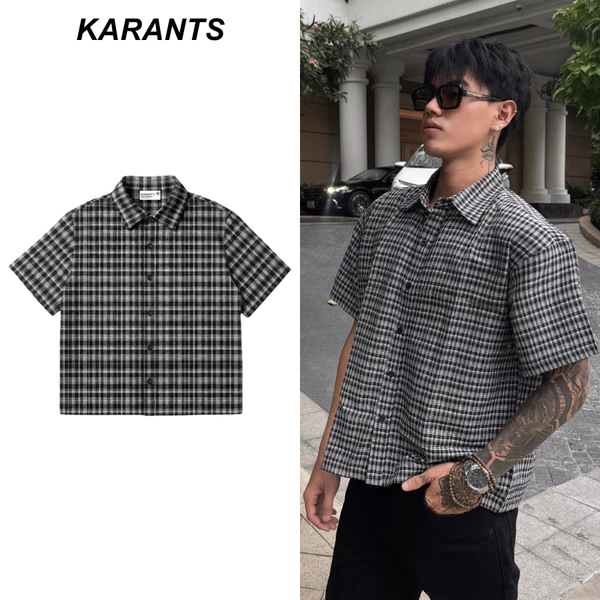 Karants Áo Sơ Mi Boxy Vải Caro Trơn Nam Nữ Unisex - KR381