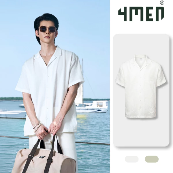 Áo Sơ Mi 4MEN Sọc Vân Chìm Cổ Cuban Ngắn Tay Form Relaxed SM206 Form Relax, Gọn Gàng, Thanh Lịch