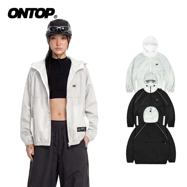 Áo khoác gió có mũ trùm đầu nam nữ ONTOP 2 lớp phối màu đen, xám, trắng nổi bật Explorer Jacket | O-AK6