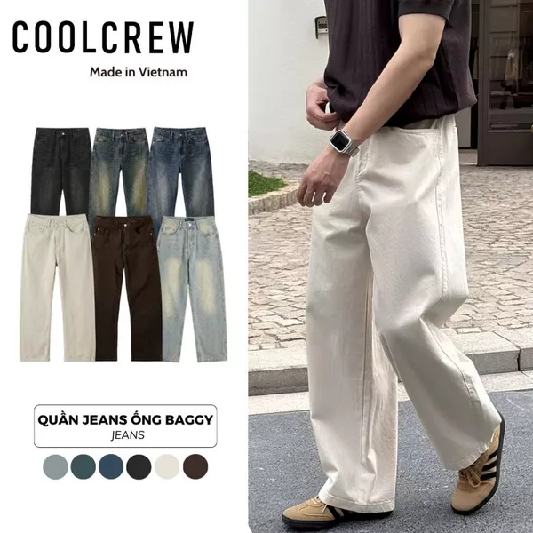 Quần Jeans Ống Baggy 𝐂𝐎𝐎𝐋𝐂𝐑𝐄𝐖 Unisex Nam Nữ Phong Cách Thời Trang Hàn Quốc QED127