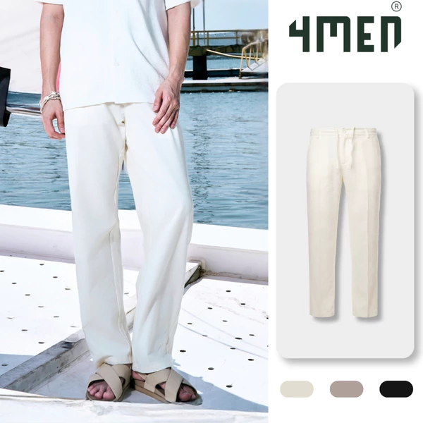 Quần Vải Linen Trơn 4MEN Ống Rộng Form Straight QK035 Lưng Thun Thoải Mái Dễ Vận Động