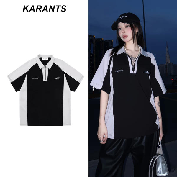 Karants Áo Polo Oversize Vải Cotton Cá Sấu Phối Khoá Kéo SuperStar Nam Nữ Unisex - KR52
