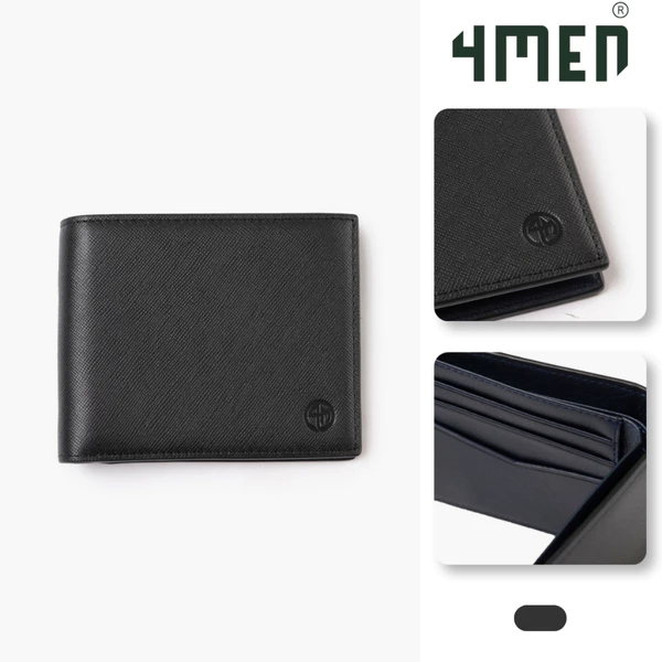 VÍ DA 4MEN Saffiano Ngăn thẻ V Phối Xanh Dáng Ngang BV063 Form Regular Nhỏ Gọn, Thông Dụng