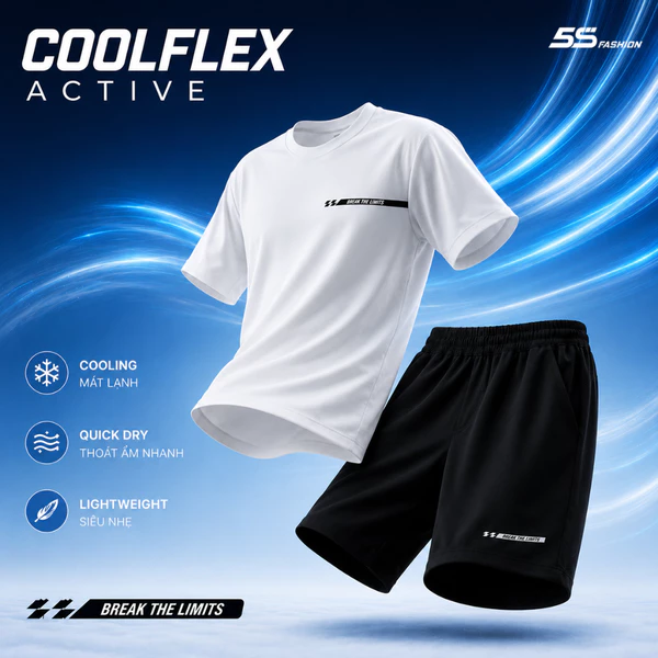 Bộ Quần Áo Nam Ngắn Tay COOLFLEX ACTIVE 5S FASHION Nhẹ Mát, Nhanh Khô, Thoáng Khí MBTS26012