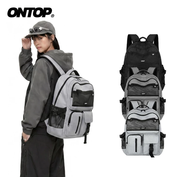 Balo đi học nam nữ ONTOP nhiều ngăn đựng vừa laptop 15.6inch vải canvas màu đen, xám Concord Backpack Pos-Pro | O-P67