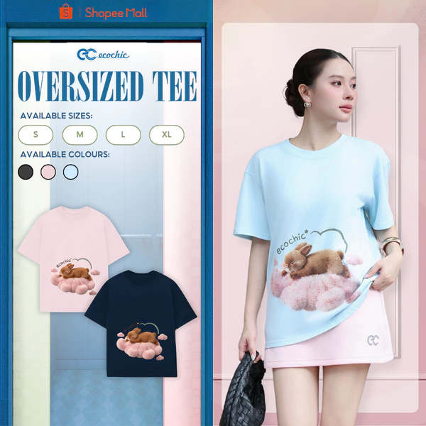 Áo Phông Oversize ECOCHIC B250 Hình Thỏ Bông Công Nghệ Digital Sắc Nét Form Rộng Chất Liệu Cotton Cao Cấp Chính Hãng