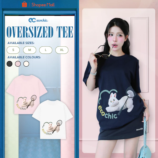 Áo Phông Oversize ECOCHIC B251 Hình In Thỏ Cầu Lông Công Nghệ In Digital Sắc Nét Form Rộng Chất Liệu Cotton Cao Cấp