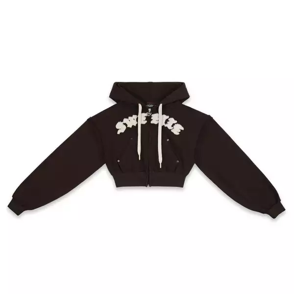 ÁO SWE ETIE CROPPED ZIP HOODIE - BROWN