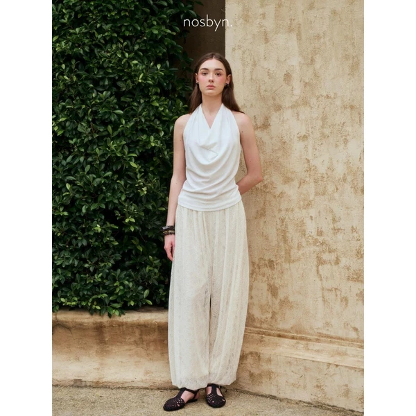 Nosbyn - Quần Dài Ống Bí Vải Ren Cao Cấp- Lace Balloon Pants