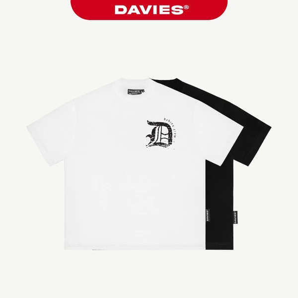Áo phông form rộng nam nữ DAVIES hoạ tiết hình in logo chữ cổ điển hiệu ứng nhám bụi bặm Engra Tee | D-T40