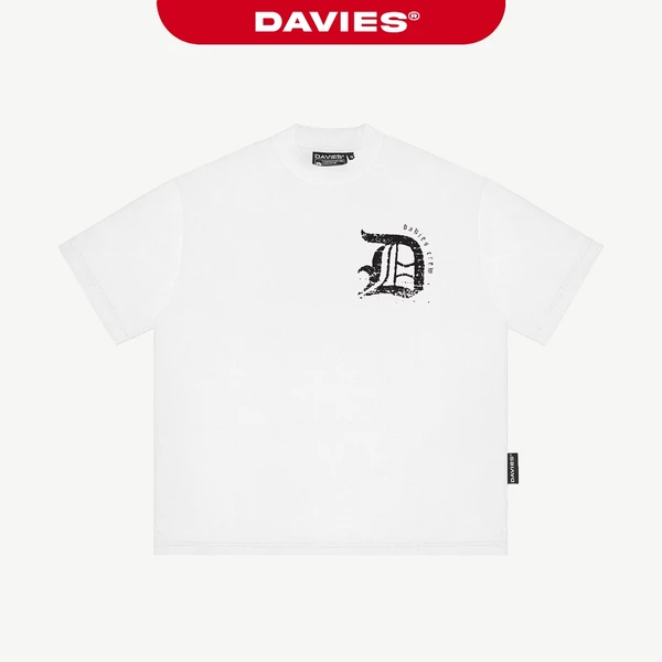Áo phông rộng streetwear nam nữ DAVIES hình in chữ lớn sau lưng thun cotton màu trắng Engra Tee | D-T40-T