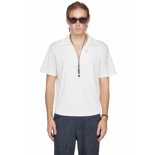 Áo Polo Nam Cổ Xẻ Trơn Màu Trắng - BEUTER® SHAPED RELAXED FIT COLLARED SPLIT-NECK POLO - WHITE