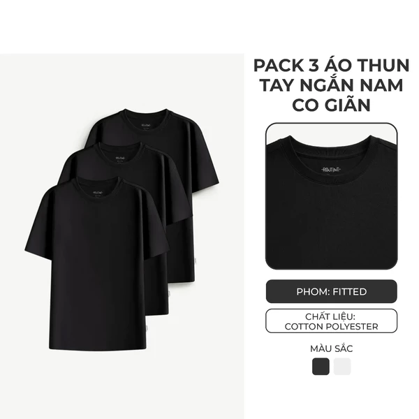 Hộp 3 Áo Thun Trơn Tay Ngắn Nam Co Giãn Form Fitted - Routine 10S25TSS103C