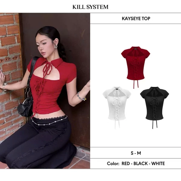 [LINK MỚI] Áo khoét ngực ôm eo cột nơ KATSEYE - KILLSYSTEM