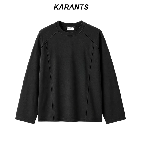 Karants Áo Thun RegularFit Tay Dài Vải Nỉ 2 Da Cổ Tròn Phối Line Nam Nữ Unisex - KR444