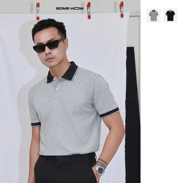 [N] Áo Polo Regular Premium Black Gray, Chất Vải Cá Sấu Thoải Mái, PL0204, SOME HOW STORE