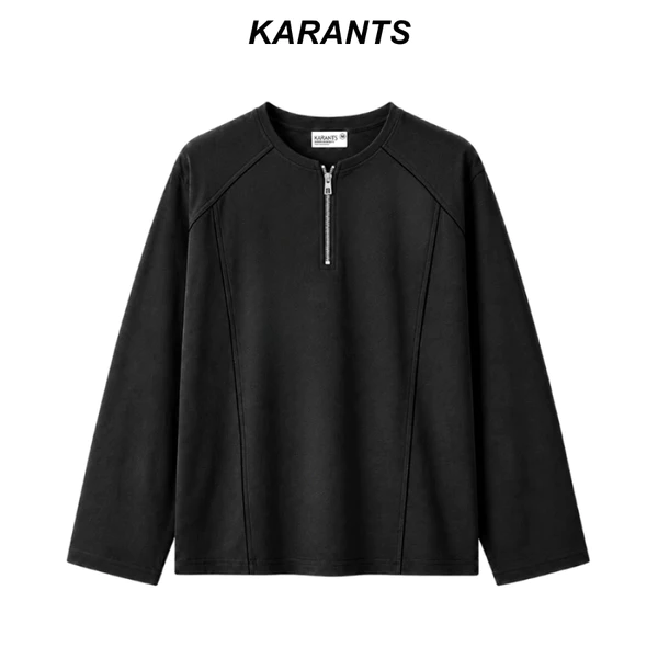 Karants Áo Thun RegularFit Tay Dài Vải Nỉ 2 Da Cổ Tròn Khóa Kéo Kim Loại Nam Nữ Unisex - KR445