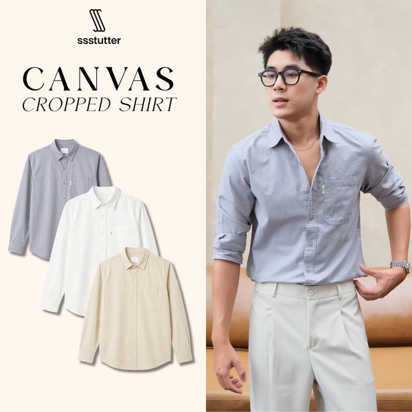 Áo Sơ Mi Nam SSSTUTTER Canvas Cropped Shirt Form Cropped Vải Canvas Cotton Cao Cấp Tay Dài