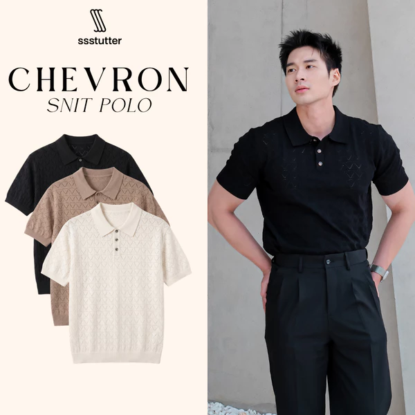 Áo Polo Nam SSSTUTTER Chevron Knit Polo Dệt Kim Jacquard Cao Cấp Form Regular Thanh Lịch
