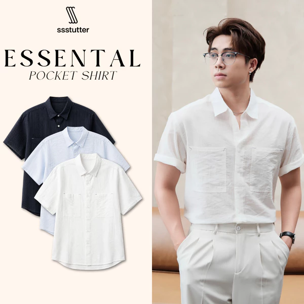 Áo Sơ Mi Nam SSSTUTTER Essential Pocket Shirt Tay Ngắn Vải Linen Lyocell Form Relaxed Cao Cấp