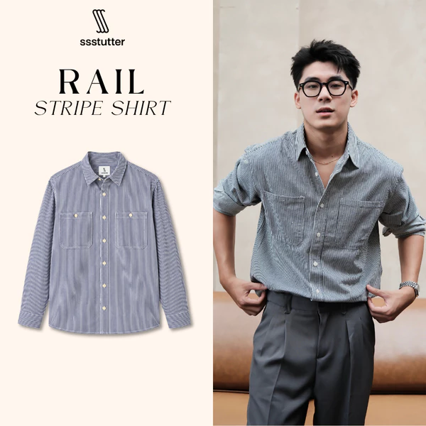 Áo Sơ Mi Nam SSSTUTTER Rail Stripe Shirt Form Relaxed Vải Cotton Sọc Dọc Tay Dài Cao Cấp Thanh Lịch