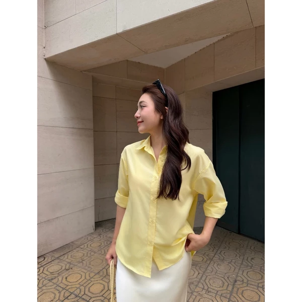 Áo sơ mi Clean Oversized Shirt MONO TALK (vàng nhạt) vải poplin hạn chế nhăn, mềm mát T10012FT