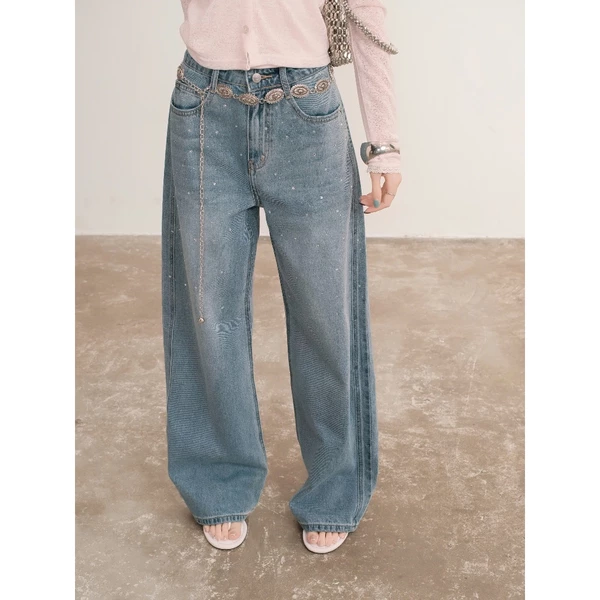 KIDO - Quần jean đính đá ống suông SAMMY JEANS