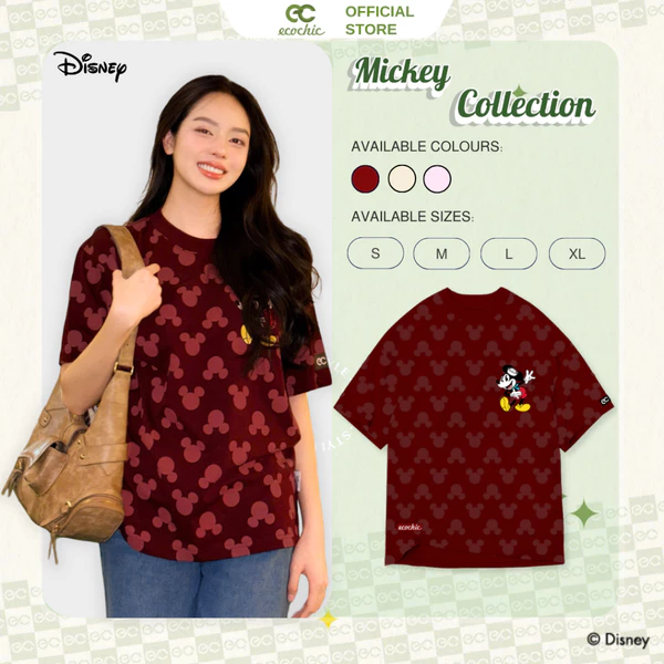 [LIVE KOL] Áo Phông Oversize ECOCHIC TS013A Hình In Mickey Chính Hãng Bản Quyền Disney MICKEY COLLECTION