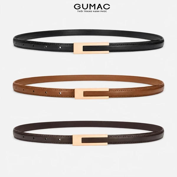 [QUÀ TẶNG] Thắt Lưng Nữ GUMAC Da PU Bản Nhỏ Khóa Kim Loại Vàng Thanh Lịch GUDN0726