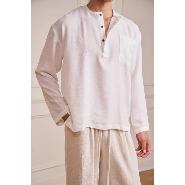 Áo Thun Nam B Brown Dài Tay Có Cúc Cổ Vải Đũi Form Relax Thoáng Mát – Relaxed Long Sleeve T-Shirt B Brown