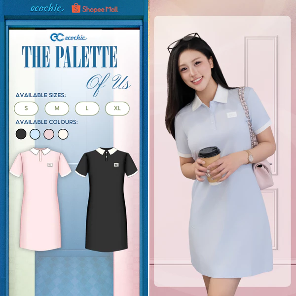 [LIVE KOL] Váy Polo ECOCHIC B240A Dáng Suông Basic Phối Viền Tay Nữ Tính Chất Liệu Cao Cấp Chính Hãng