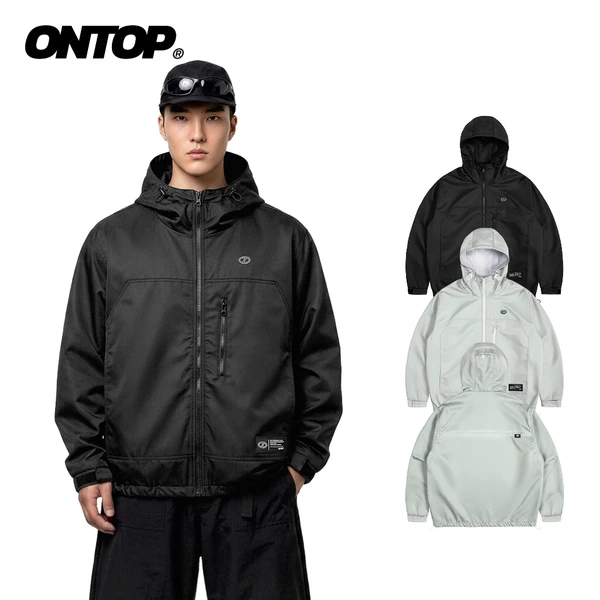 Áo khoác dù có nón nam nữ 2 lớp ONTOP chống nắng có túi trong màu đen, xám Protector Jacket | O-AK4