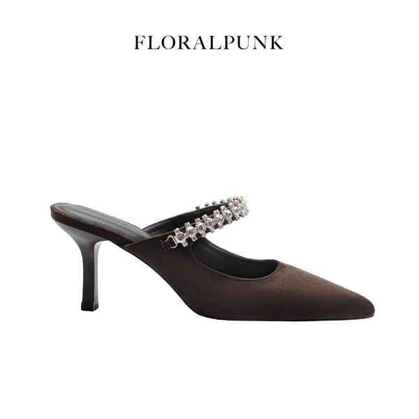 [NEW] Giày cao gót Floralpunk Diana Pointy Mules - Suede Brown cao 7cm chất liệu da lộn