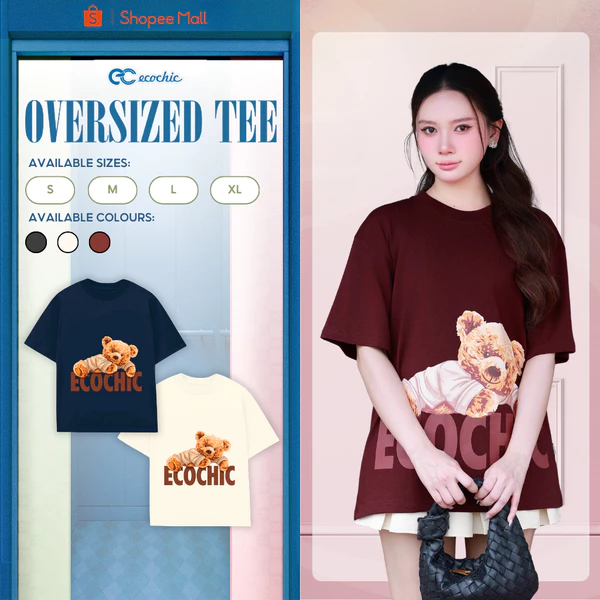 Áo Phông Oversize ECOCHIC B252 Hình Gấu Teddy Công Nghệ In Digital Chất Liệu Cotton Cao Cấp Mềm Mịn