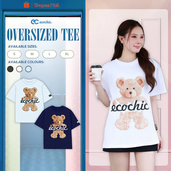 Áo Phông Oversize ECOCHIC B255 Hình Gấu Nâu Công Nghệ Digital Sắc Nét Form Rộng Chất Liệu Cotton Cao Cấp Chính Hãng