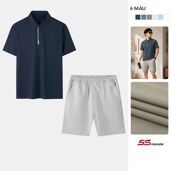 Set Đồ Bộ Nam Áo Polo Phối Quần Short Kaki Chun 5S FASHION Thiết Kế Khỏe Khoắn, Phom SLIMFIT MBPL26074-QSK26008