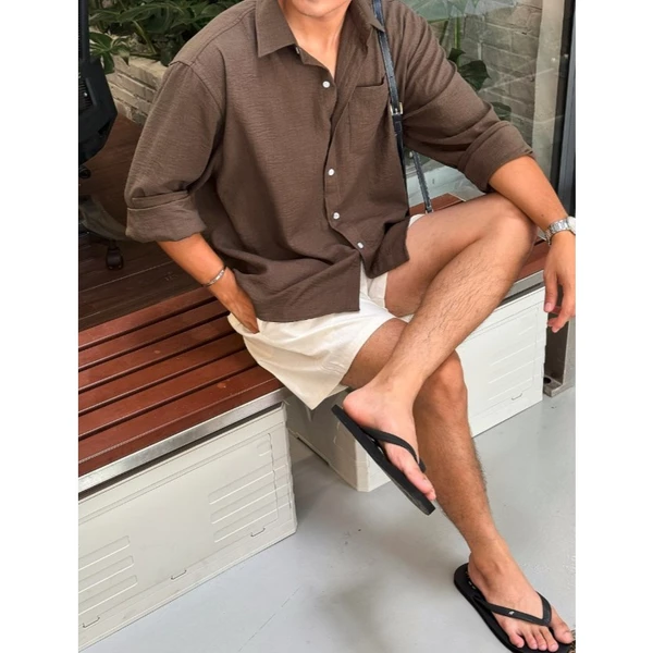 Áo Sơ Mi Nam B Brown Dài Tay Form Boxy Vạt Bằng Vải Linen – William Boxy Linen Shirts