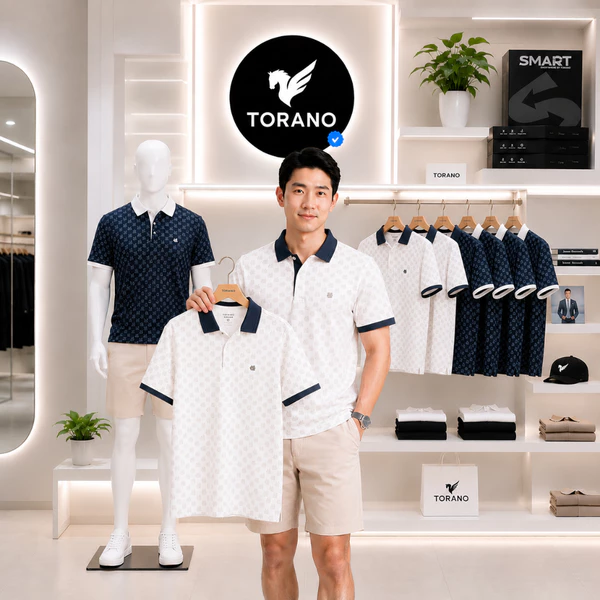Áo polo nam TORANO MONOGRAM POLO in tràn họa tiết, chất thoáng khí, thoải mái, thanh lịch, sang trọng GSTP051