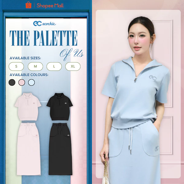 [LIVE KOL] Set Váy Dài ECOCHIC B249A Áo Polo Khóa Halfzip Logo Thêu Chân Váy Dài Cạp Chun Chất Vải Cao Cấp Chính Hãng