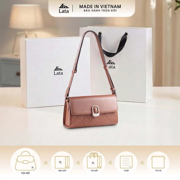Bộ hộp quà trắng LATA (Túi đeo chéo nữ LATA HN155 + Hộp quà HQ2T + Túi giấy TG2T + Túi rút BVR3838 + Thiệp cảm ơn BT1)