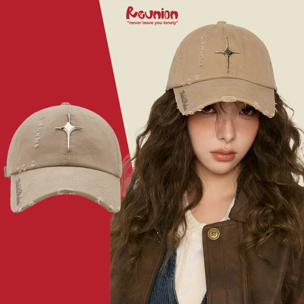 Mũ / Nón Unisex REUNION LIGHT Lưỡi Trai Phối Rách Gắn Logo Kim Loại  H7