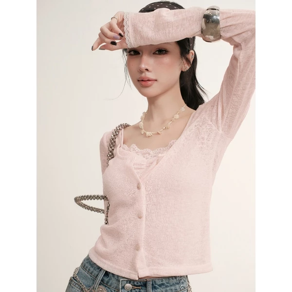 KIDO - Set áo hai dây phối ren + Áo tay dài BABIE SET